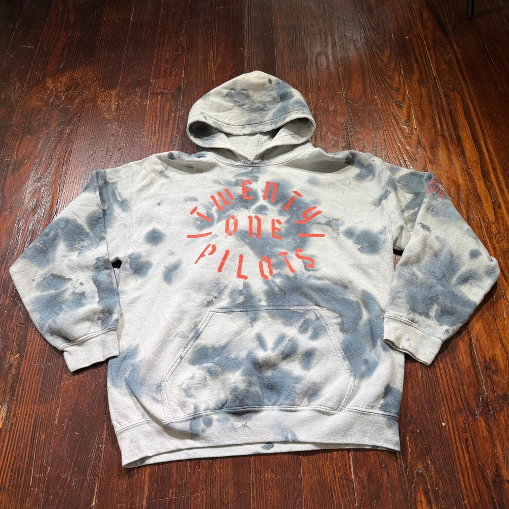 Twenty One Pilots Hoodie Mens Large Gray Tie Dye Trench Band Pullover Graphic